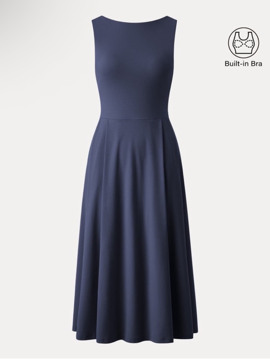OGL Dresses & Skirts - OGL Boatneck Bra Midi Dress with Pockets Midnight Navy Blue Size Medium
